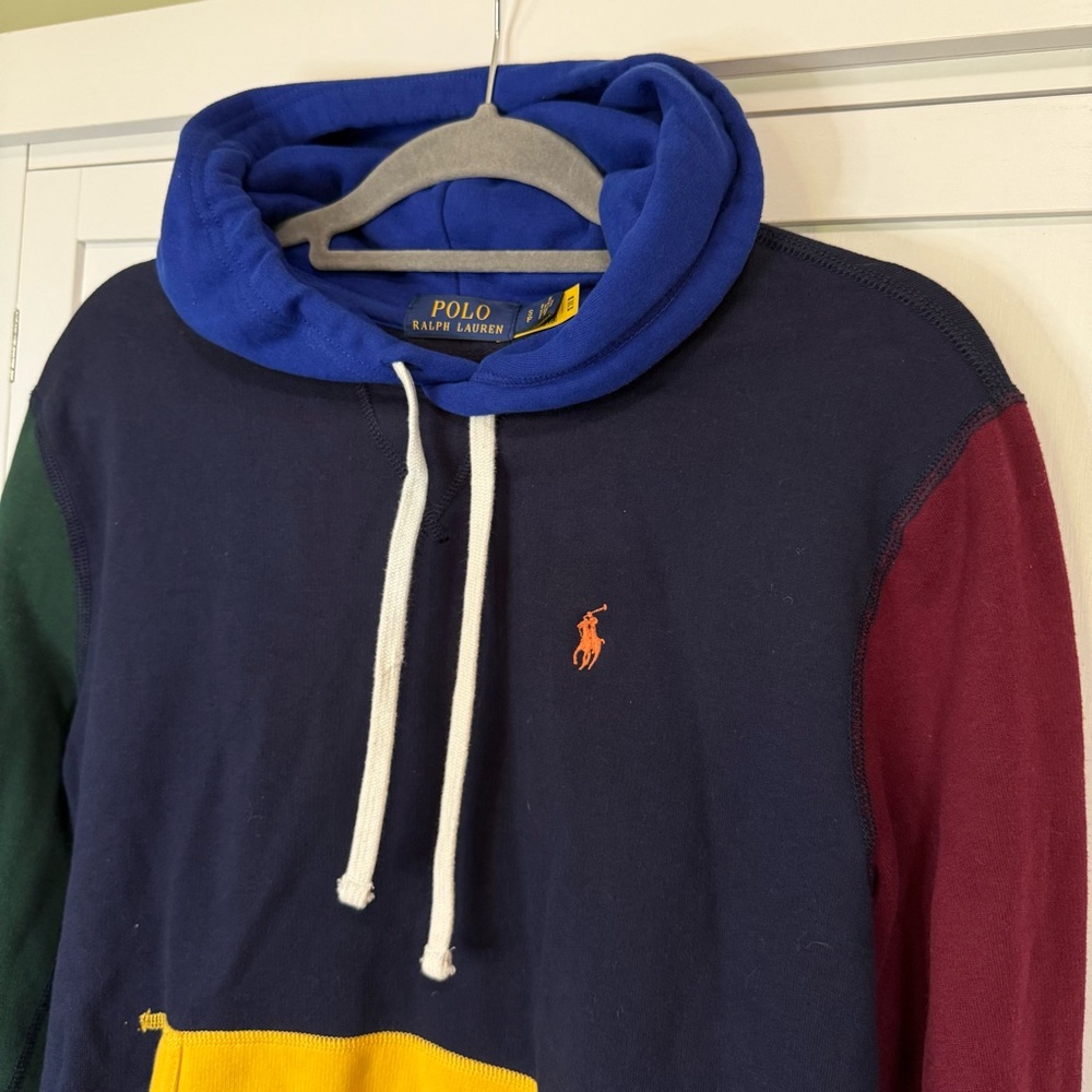 Polo Ralph Lauren Colorblock Hoodie Mens Small Navy Red Green Yellow Preppy - Picture 4 of 6